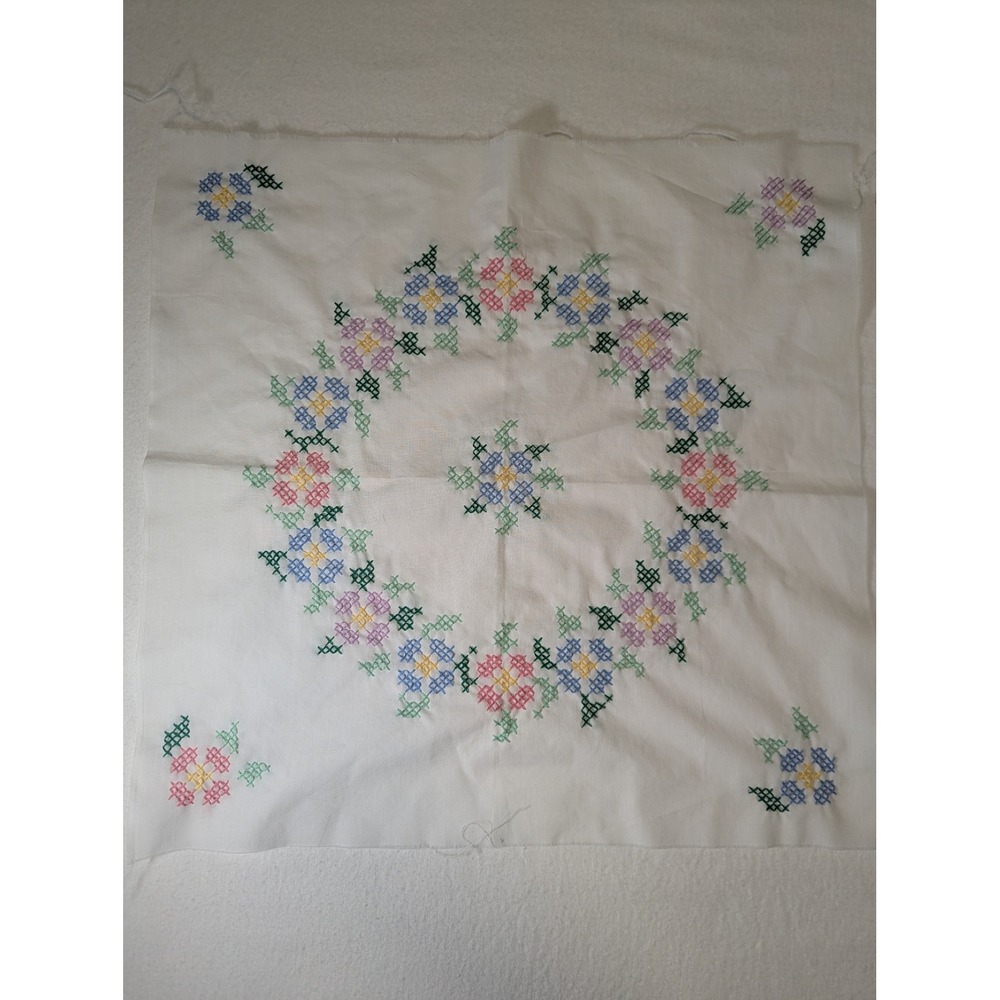 Vintage Hand Embroidered Floral Heart Panels Cross Stitch DIY Set of 2‎